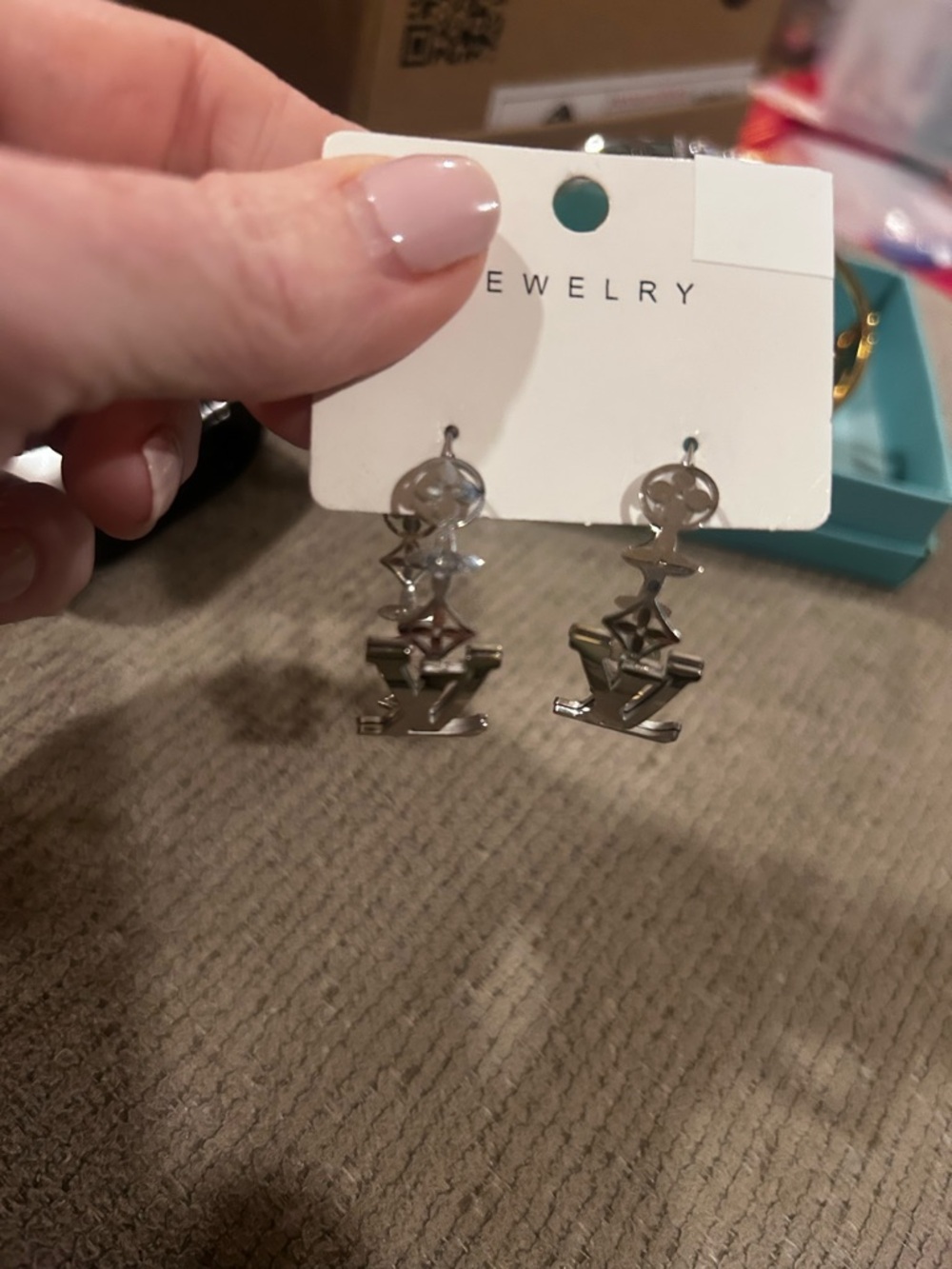 Silver Logo Drop Earrings - Women Jewelry